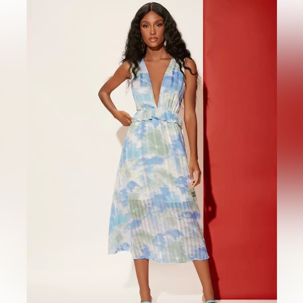 60s Inspired Tie Dye Deep V Neck
Dress